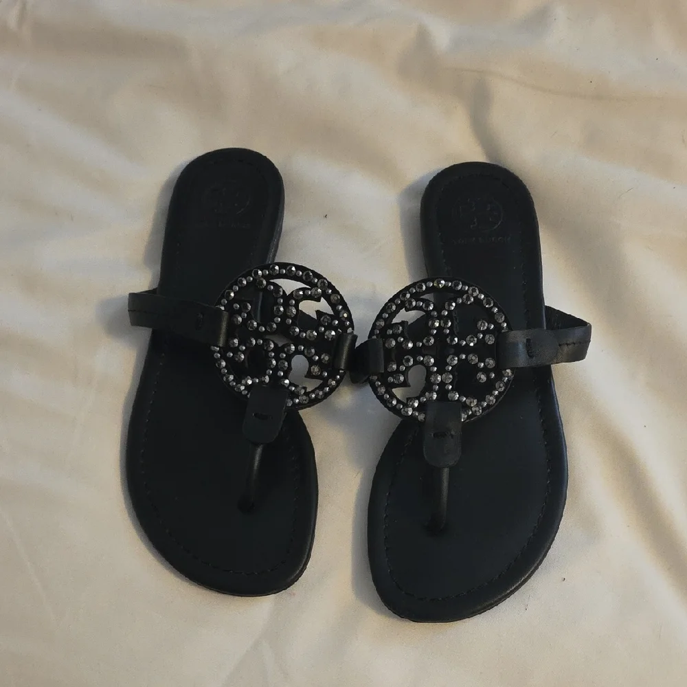 Tory Burch Black Studded Miller Thong Sandals